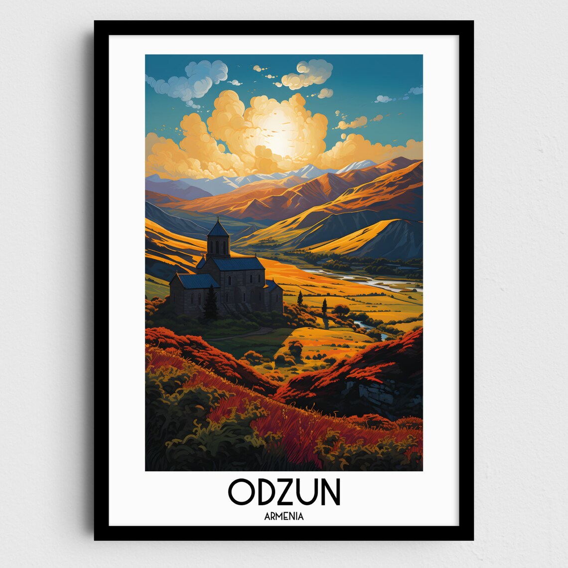 Odzun Armenia Church Golden Valley Mountain Sunset Travel Poster