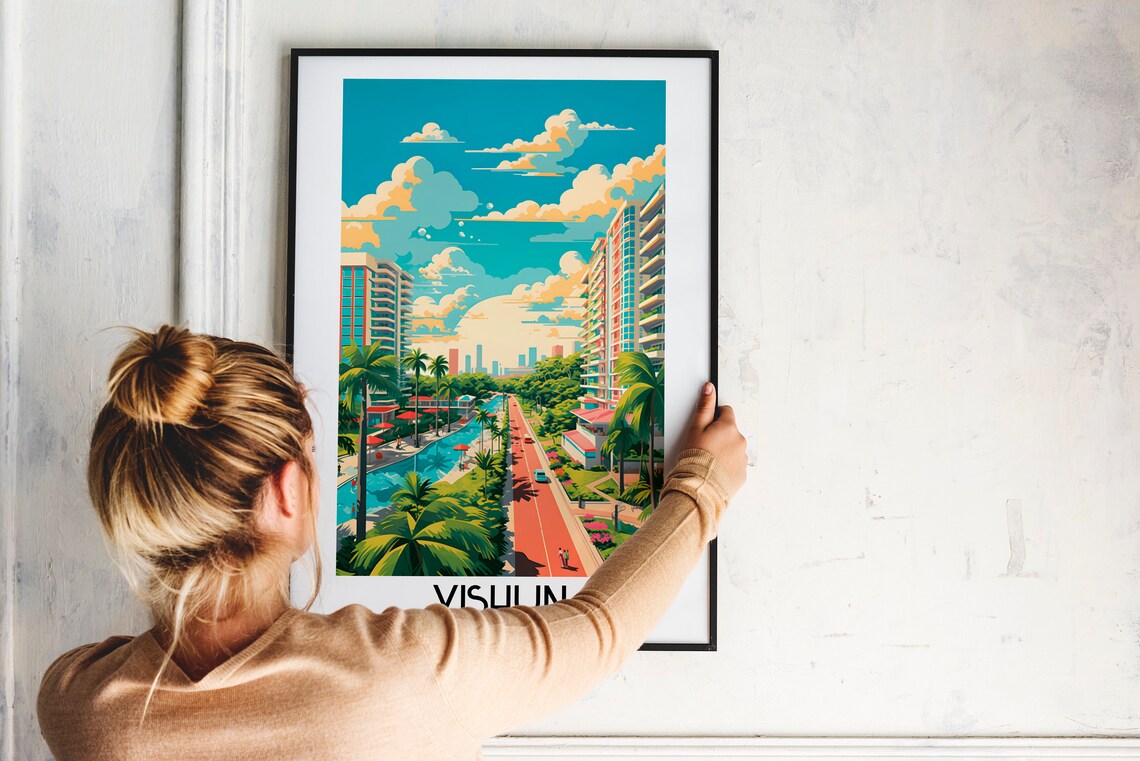 Yishun Singapore Vintage Residential Towers Palm Trees Poster - Image 2