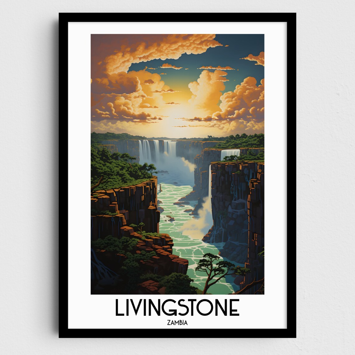 Livingstone Zambia Victoria Falls Sunset Waterfall Gorge Poster