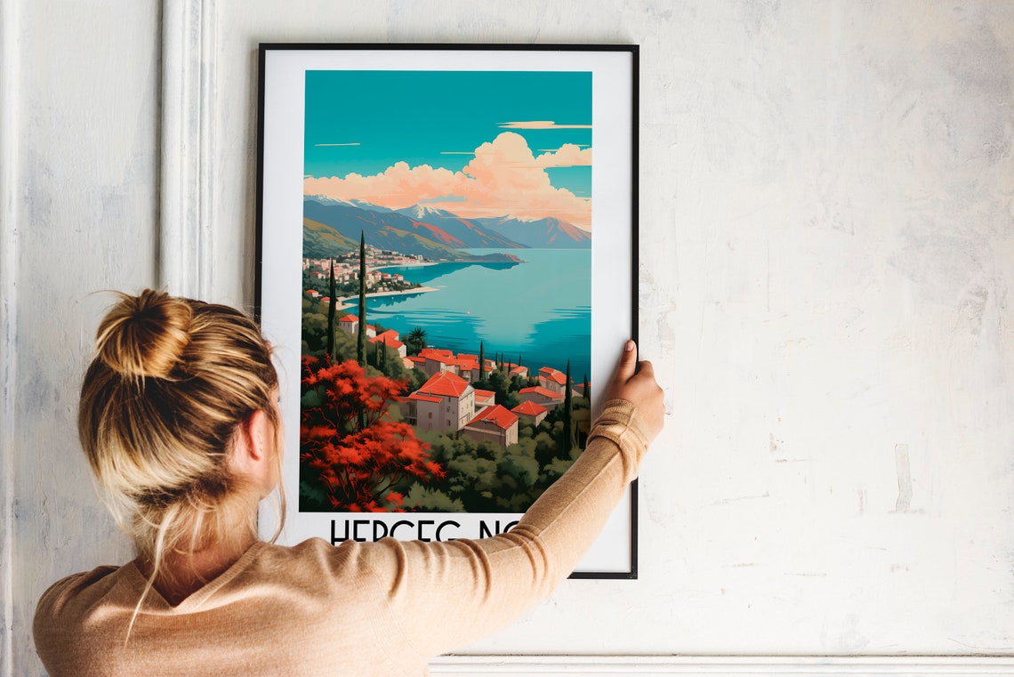 Herceg Novi Montenegro Bay Red Roofs Cypress Bay Coast Poster - Image 2