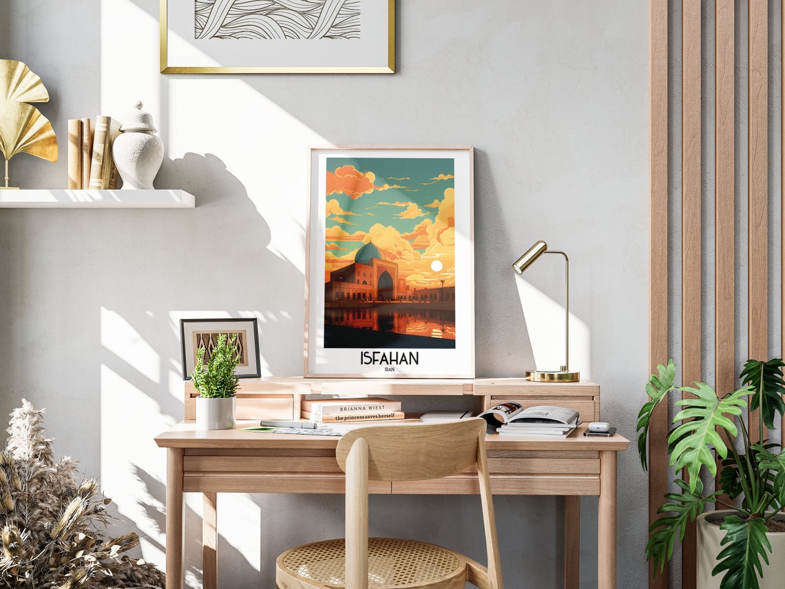 Isfahan Iran Blue Dome Mosque Sunset Reflection Travel Poster - Image 3