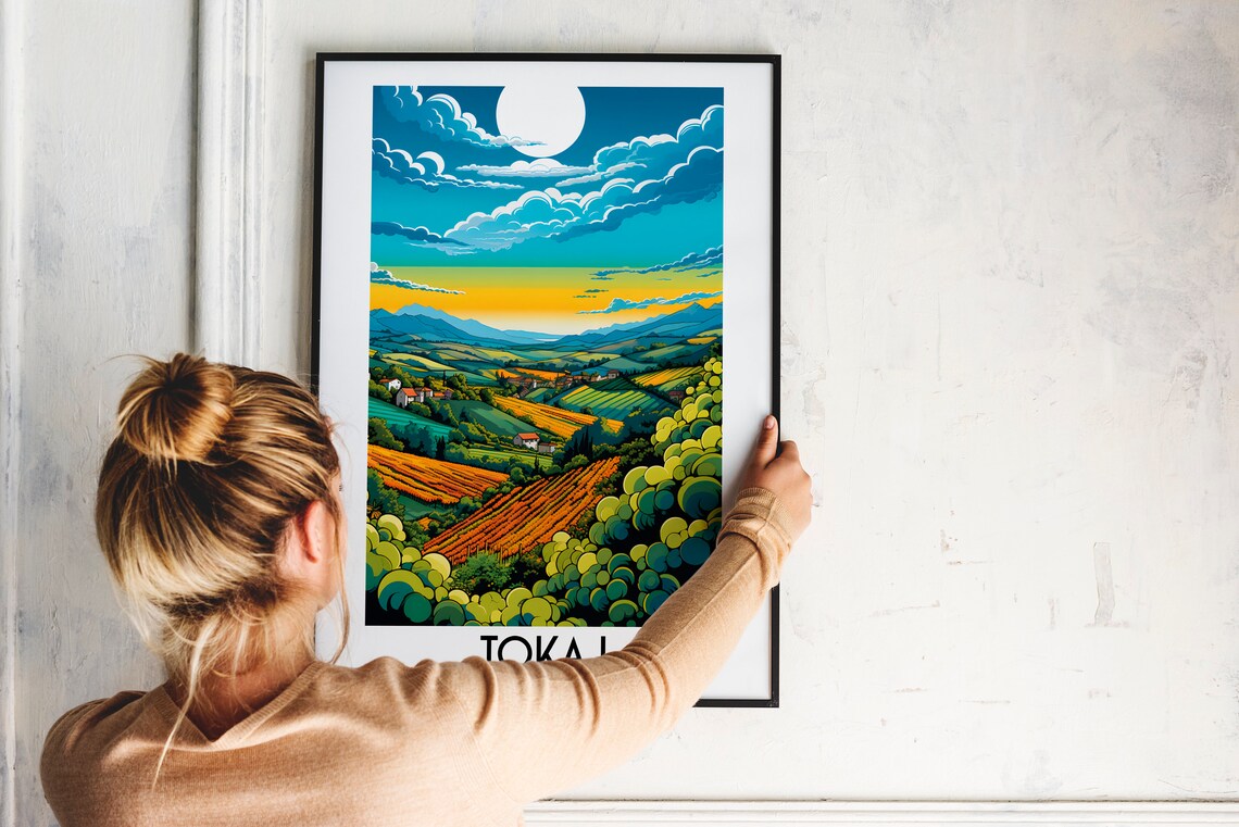 Tokaj Hungary Vineyard Hills Sunset Moon Wine Country Travel Poster - Image 2