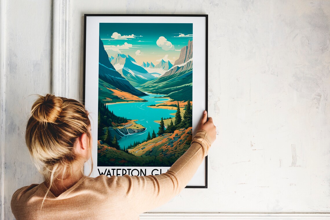 Waterton Glacier International Peace Park Mountain Lake Travel Poster - Image 2