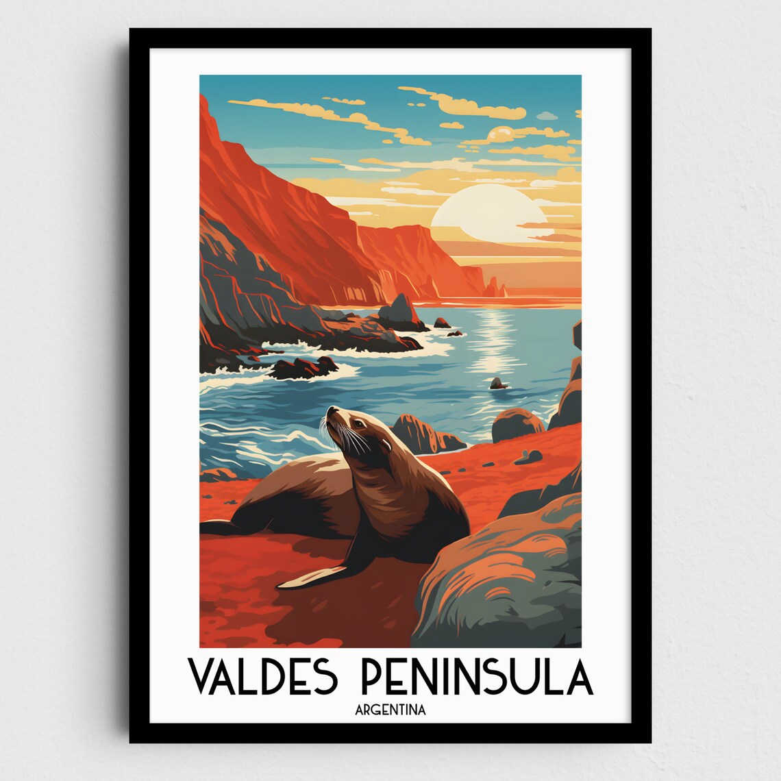 Valdes Peninsula Argentina Sea Lion Beach Sunset Coast Poster