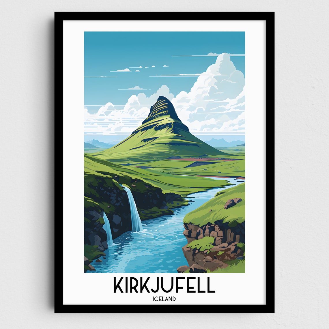 Kirkjufell Mountain Waterfall River Iceland Travel Art Poster