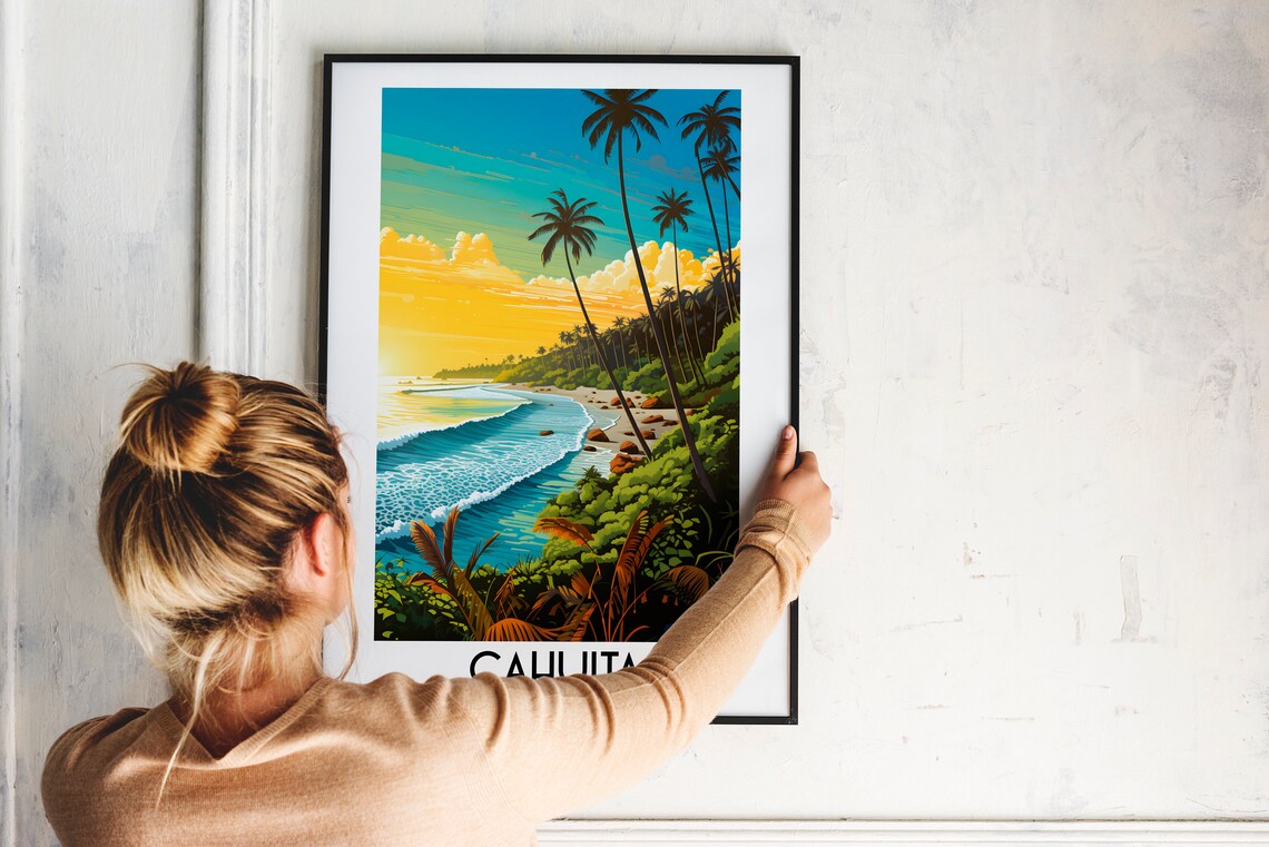 Cahuita Costa Rica Tropical Palm Beach Sunset Ocean Waves Poster - Image 2