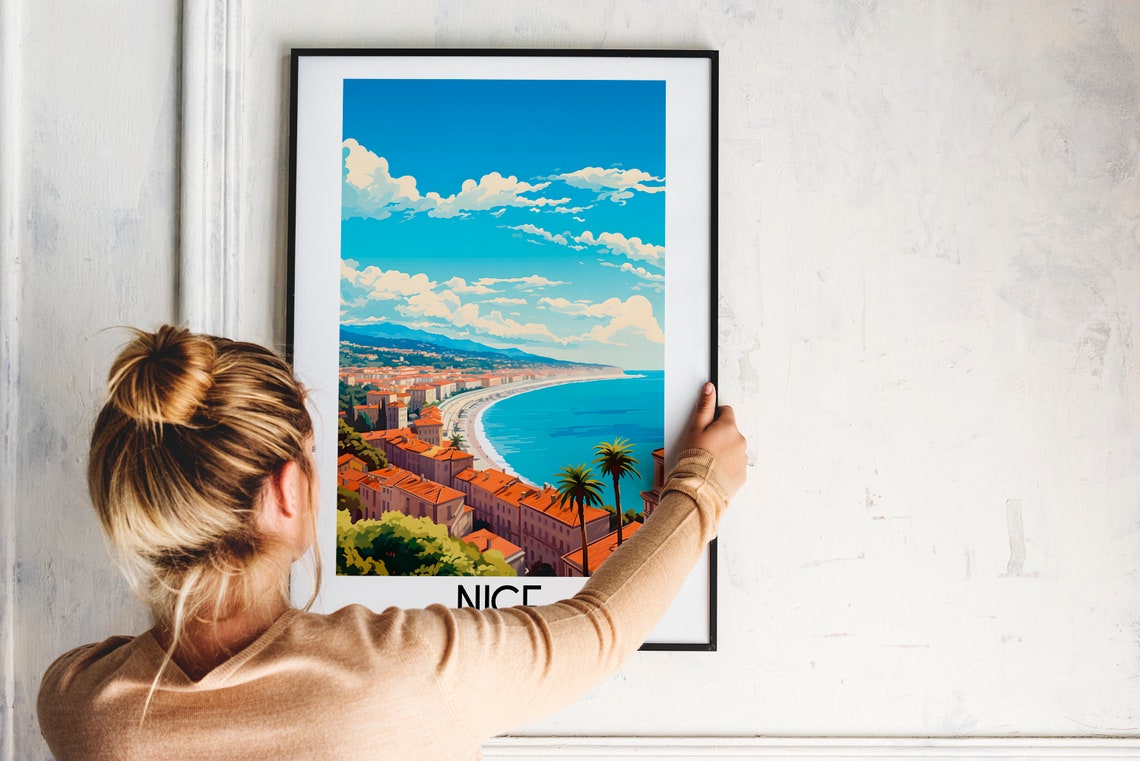Nice France Sunlit Riviera Coastline Terracotta Rooftops Poster - Image 2