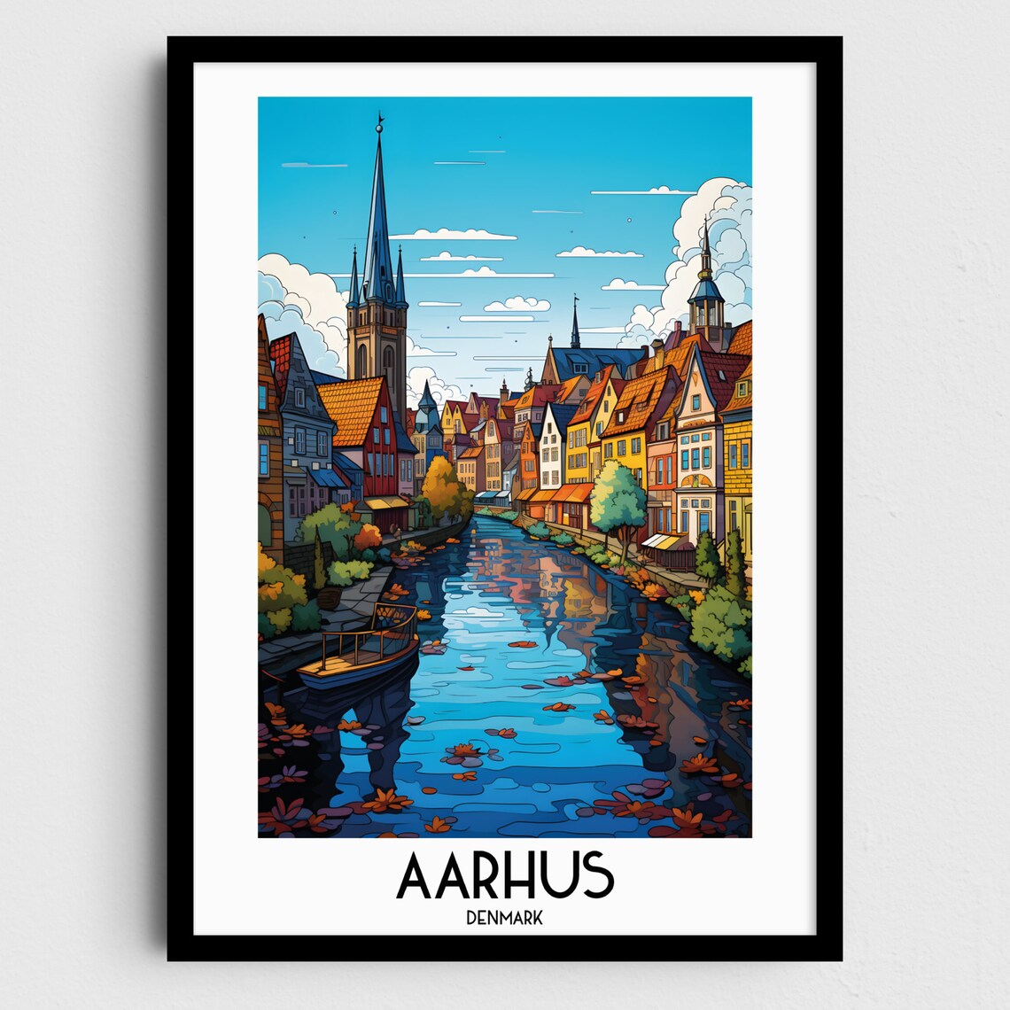 Aarhus Denmark Colorful Canal Houses Old Town Skyline Poster