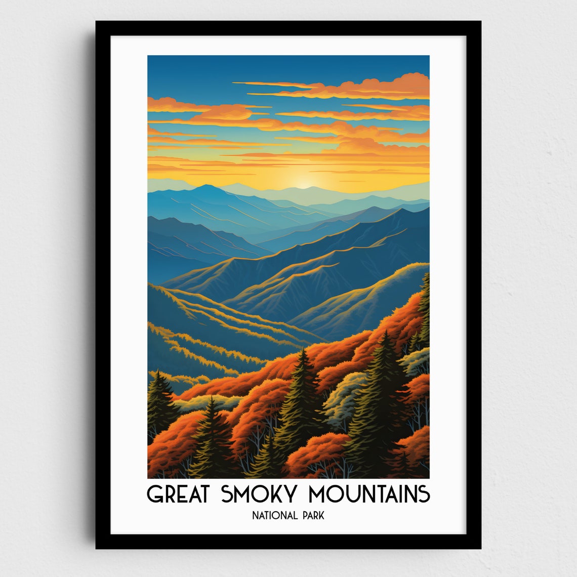 Great Smoky Mountains Sunset Layered Blue Ridges Travel Poster