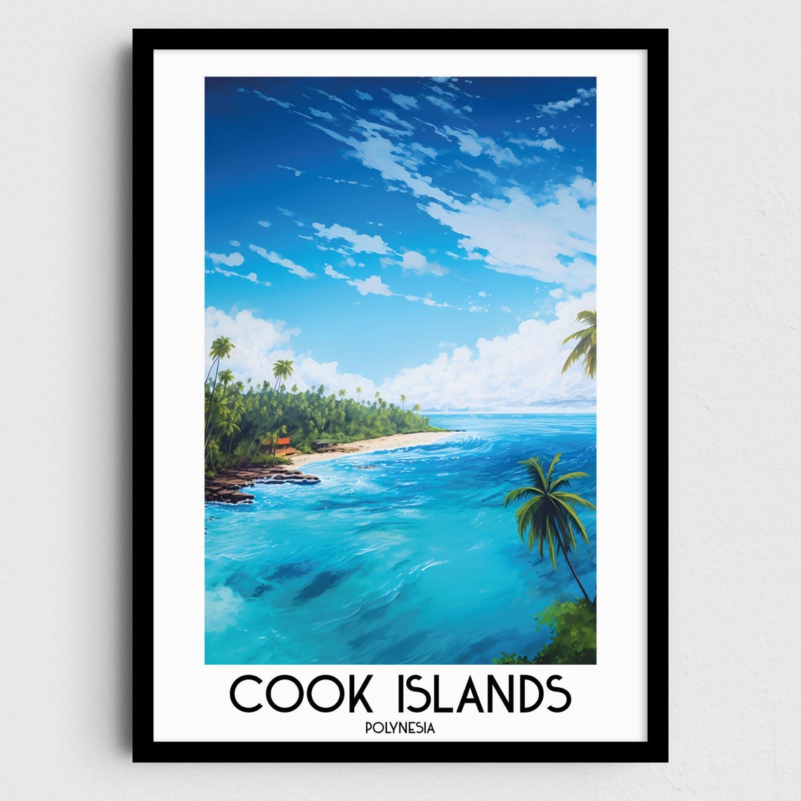 Cook Islands Polynesia Tropical Bay Palm Trees Travel Poster
