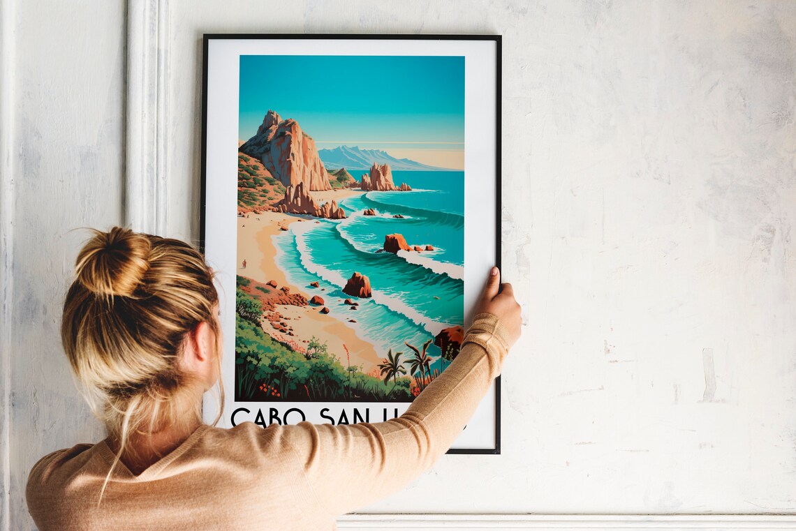 Cabo San Lucas Mexico Rocky Cove Turquoise Waves Beach Travel Poster - Image 2