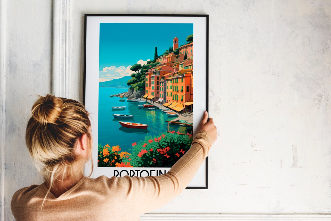 Portofino Italy Colorful Harbor Boats Seaside Village Travel Poster - Image 2