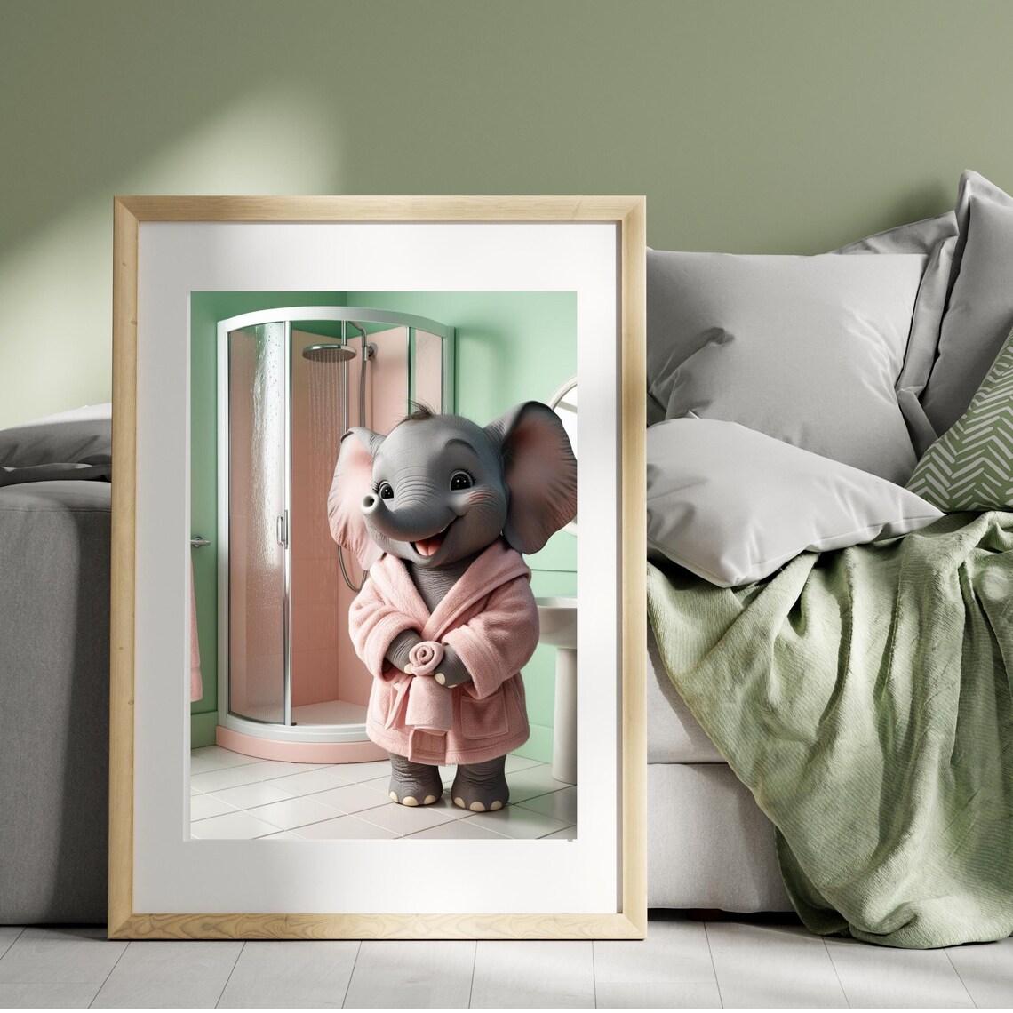 Adorable Elephant Art Print, Bathroom Decor - Image 2
