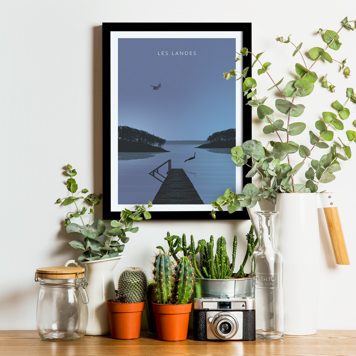 Les Landes Lake Pontoon Diver Dusk Minimalist France Travel Poster - Image 3