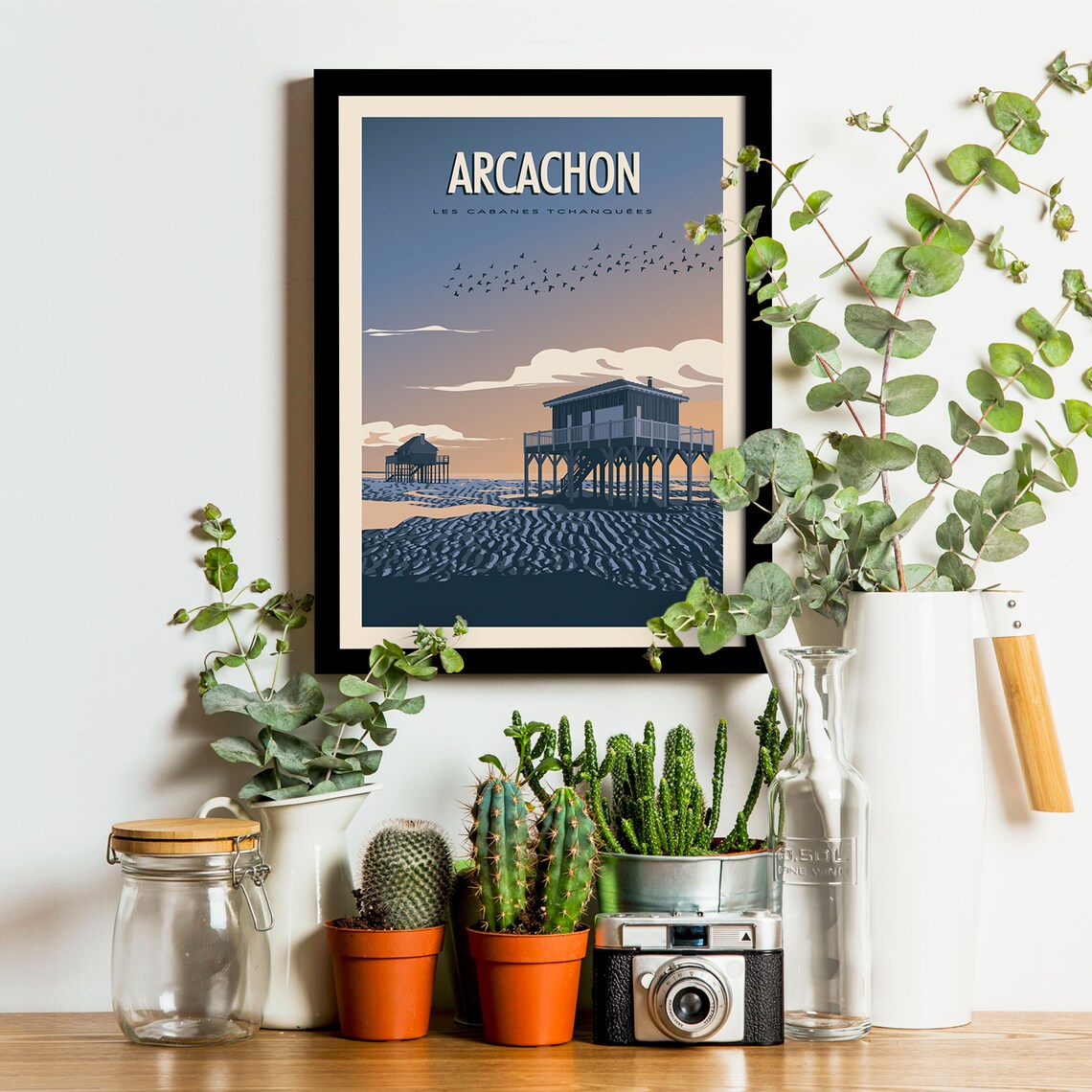 Arcachon Cabanes Tchanquees Stilt Houses Birds Retro Travel Poster - Image 3