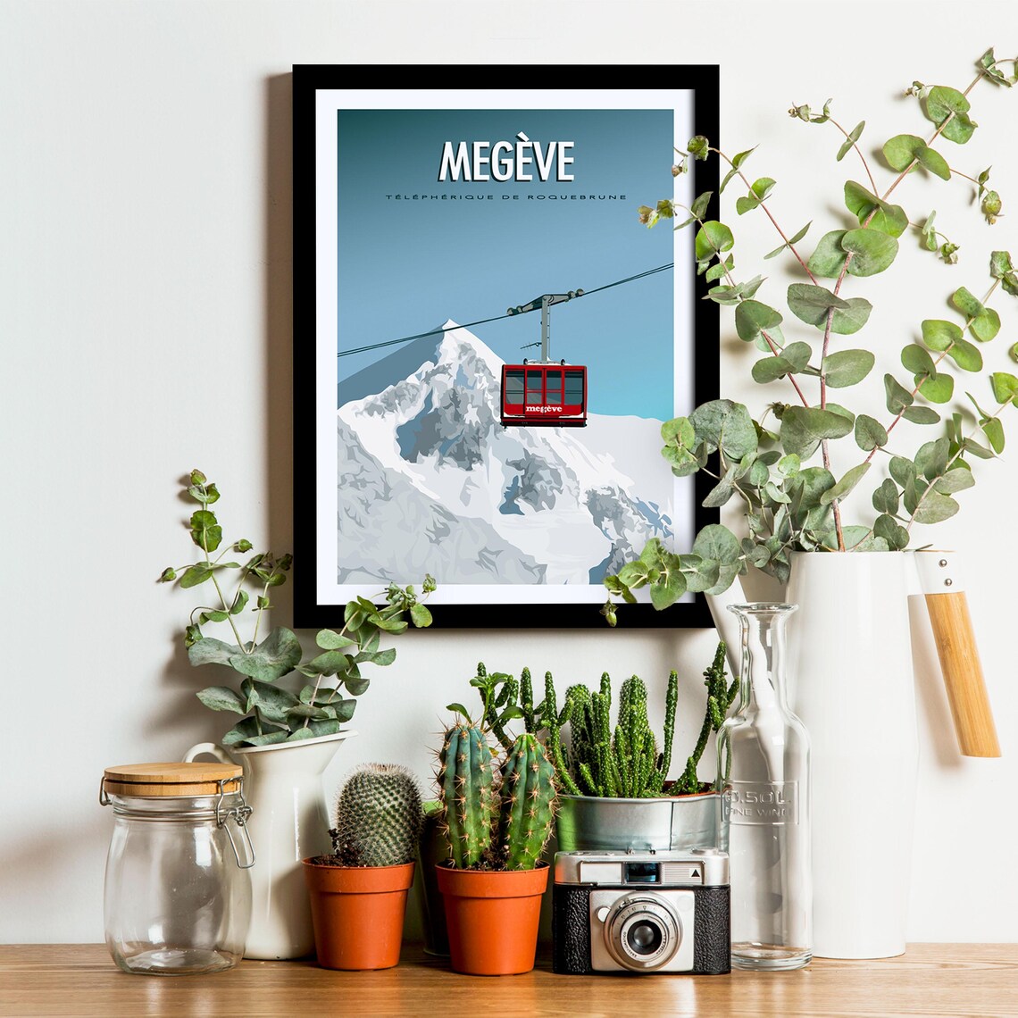 Megve Travel Poster Roquebrune Cable Car Poster Vintage Alps Poster - Image 3