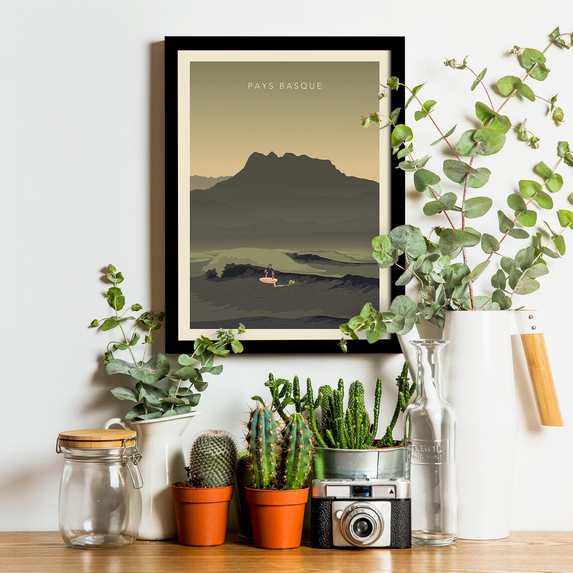 Basque Country Surfer Wave Vintage Retro Coastal Travel Poster - Image 3