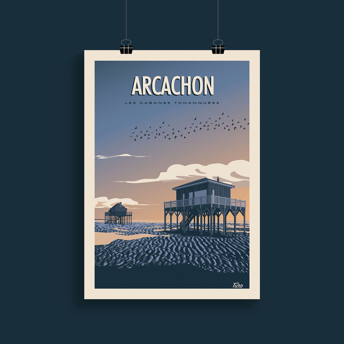 Arcachon Cabanes Tchanquees Stilt Houses Birds Retro Travel Poster - Image 2