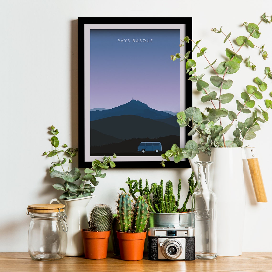 Basque Country Camper Van Night Mountain Retro Van Life Travel Poster - Image 3