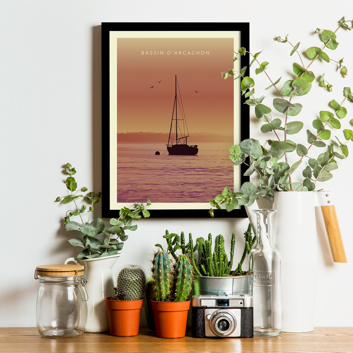 Bassin D'Arcachon Sailboat Sunset Harbor Vintage Travel Poster - Image 2