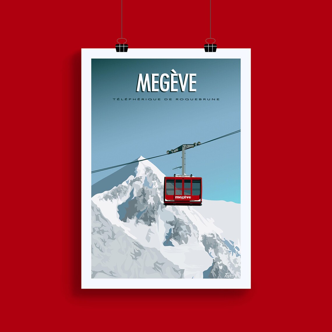 Megve Travel Poster Roquebrune Cable Car Poster Vintage Alps Poster - Image 2