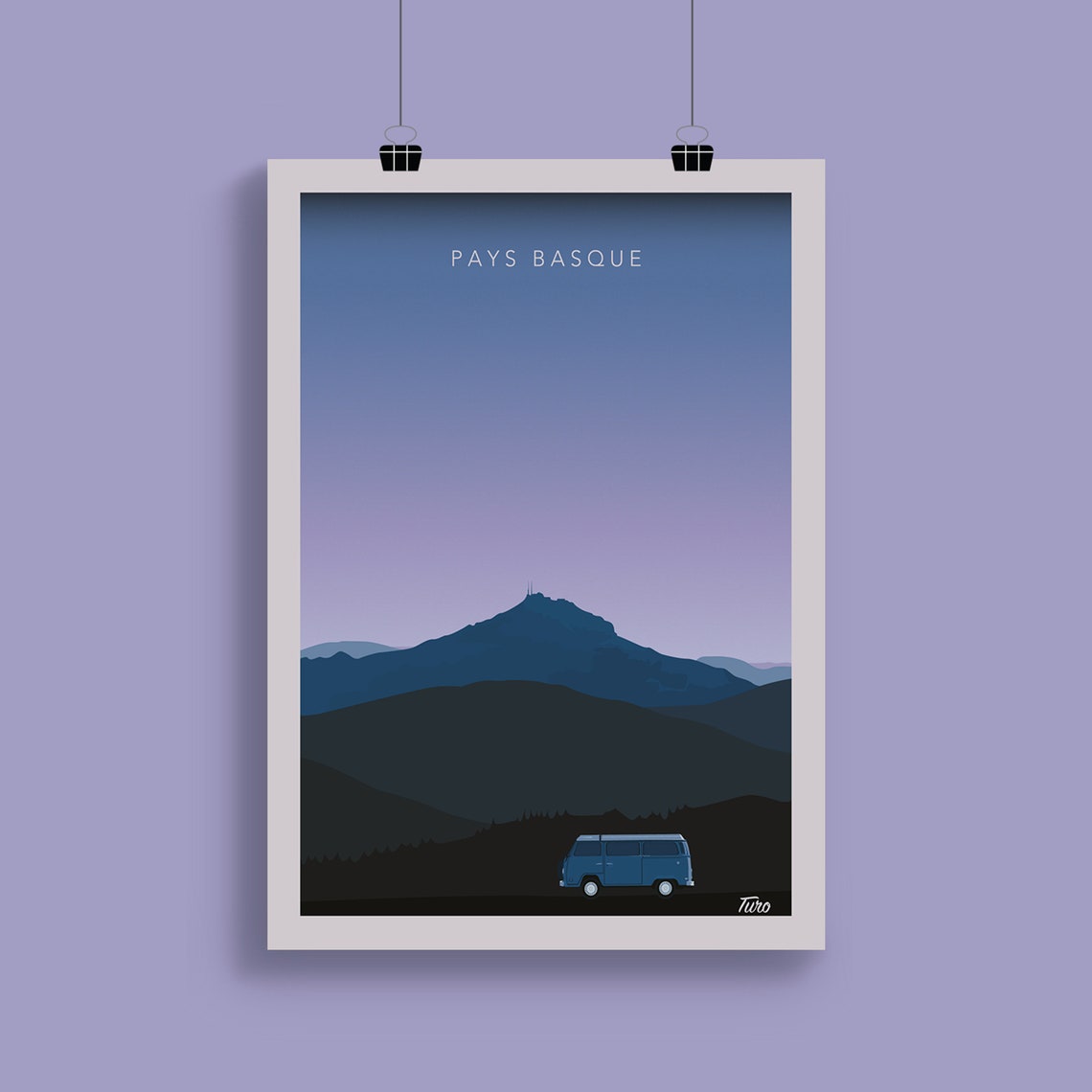 Basque Country Camper Van Night Mountain Retro Van Life Travel Poster - Image 2