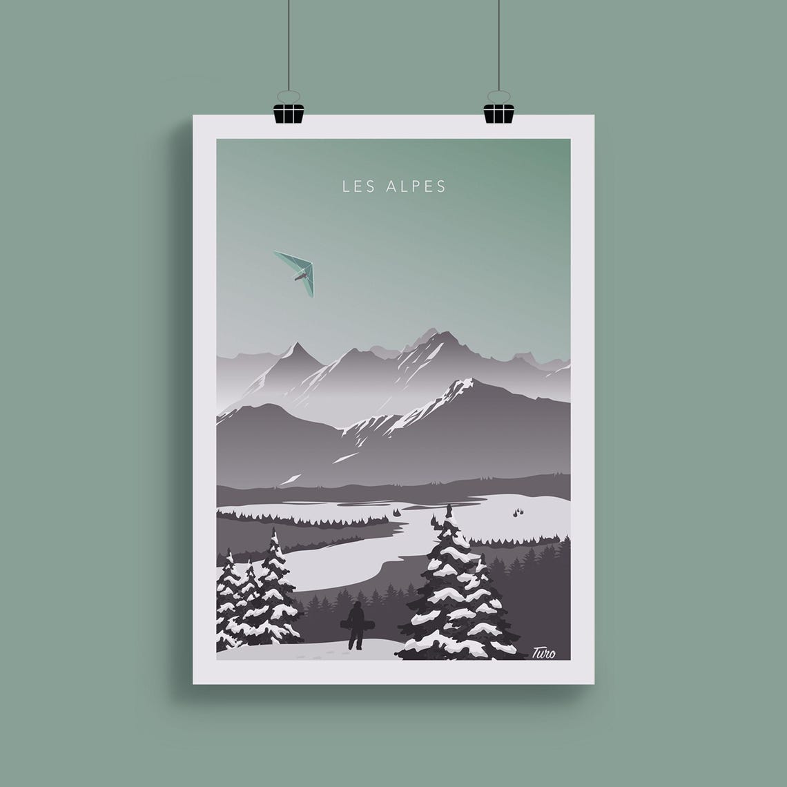 The Alps Travel Poster Ski Chairlift Travel Poster Vintage Poster Mountains Winter Sports - Image 2