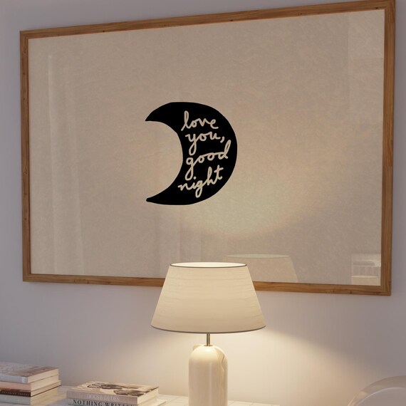 Love You Goodnight Moon Black Crescent Nursery Bedroom Wall Art
