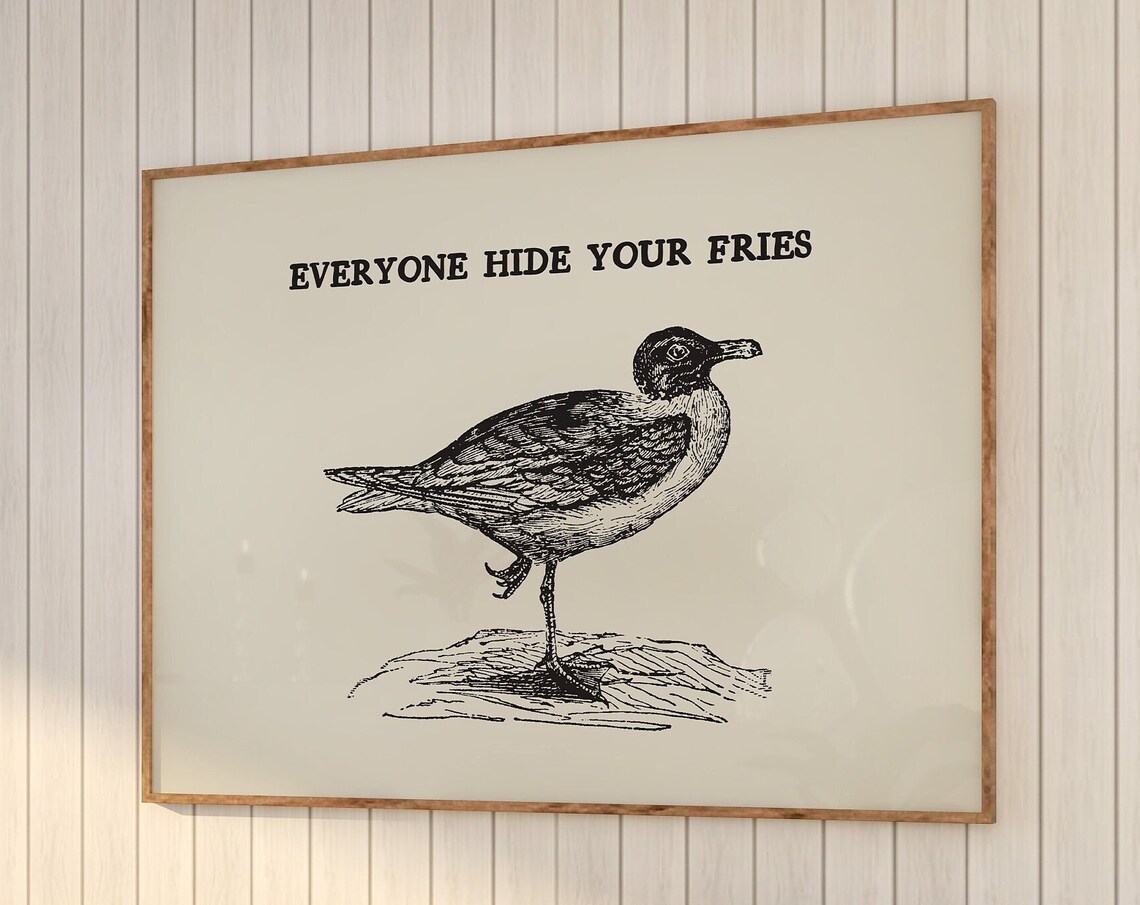 Vintage Seagull Print, Funny Beach House Decor