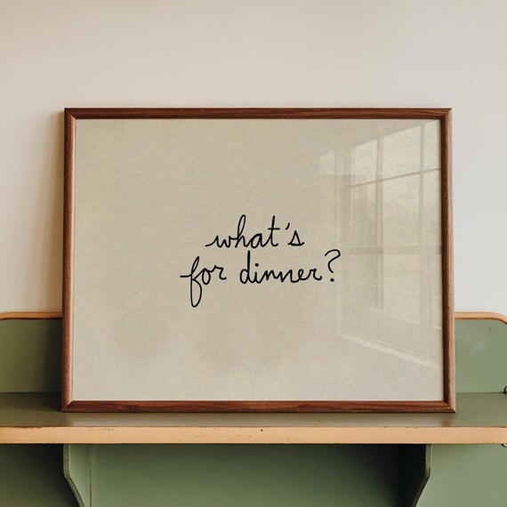Whats for Dinner Script Poster Minimal Cream Kitchen Typography Wall Decor