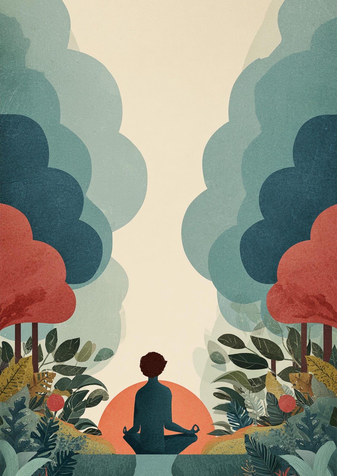 Forest Sunrise Meditation Person Zen Botanical Illustration Poster