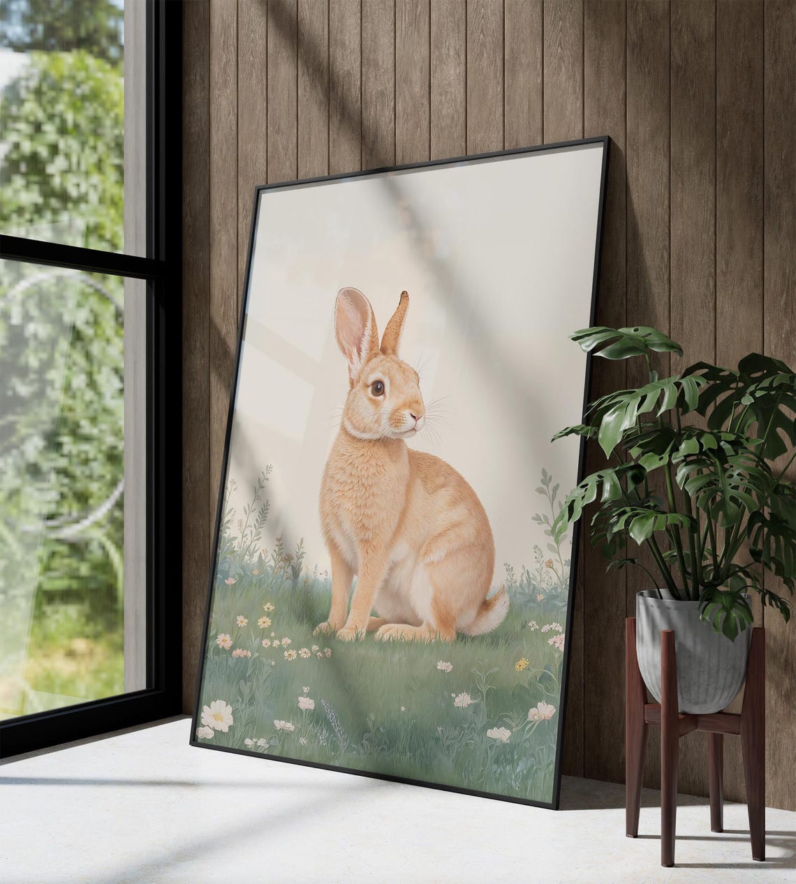 Cute Brown Bunny Wildflower Meadow Watercolor Nursery Art Poster