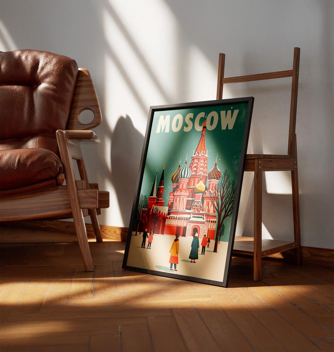 Moscow St Basils Cathedral Winter Retro Travel Poster Russia