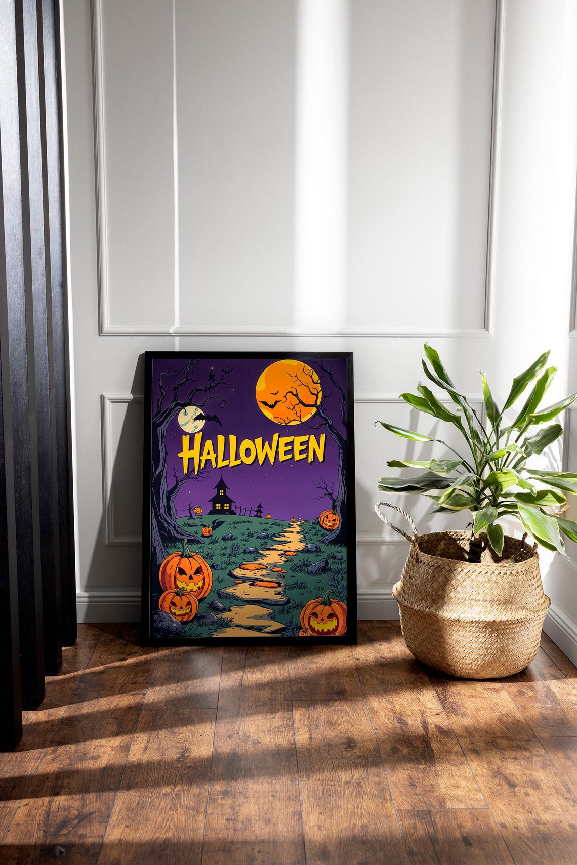 Halloween Night With Jack O Lanterns And Haunted House Fun Poster