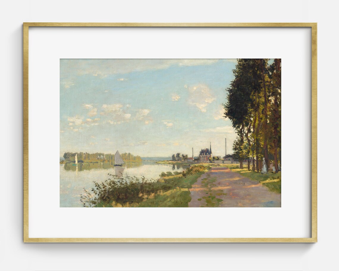 River Landscape Vintage Antique Sailing Art - Image 2