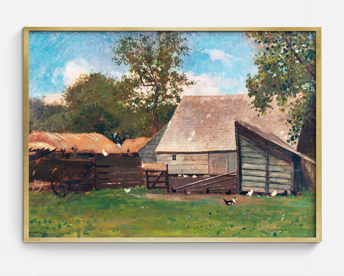 Vintage Farmhouse Painting Art Antique Farm Art