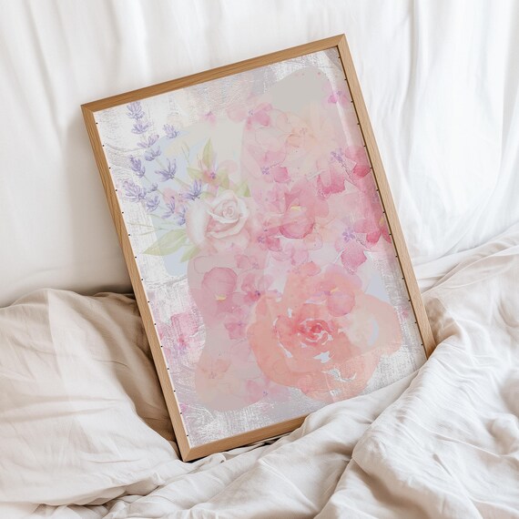 Pink Roses Blush Floral Watercolor Abstract Botanical Poster