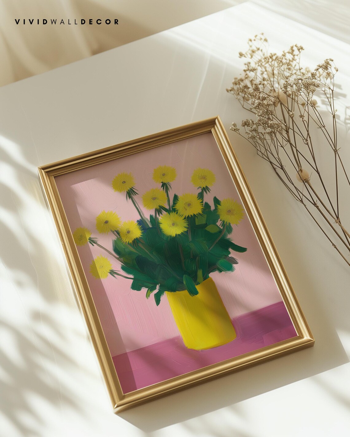 Yellow Dandelions in Yellow Vase Cheerful Spring Floral Poster - Image 2