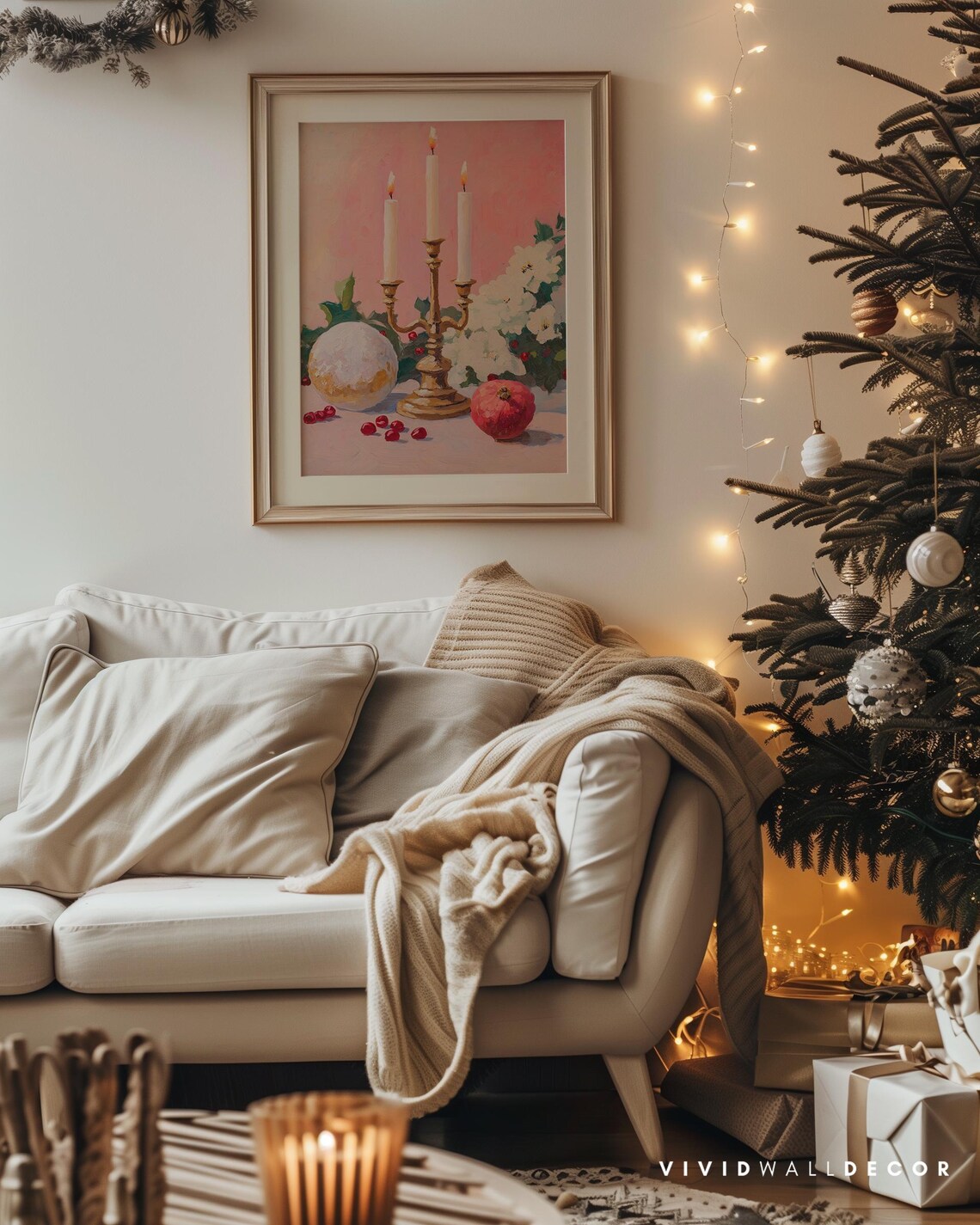 Golden Candelabra With Lit Candles And Pomegranate Still Life Poster - Image 4