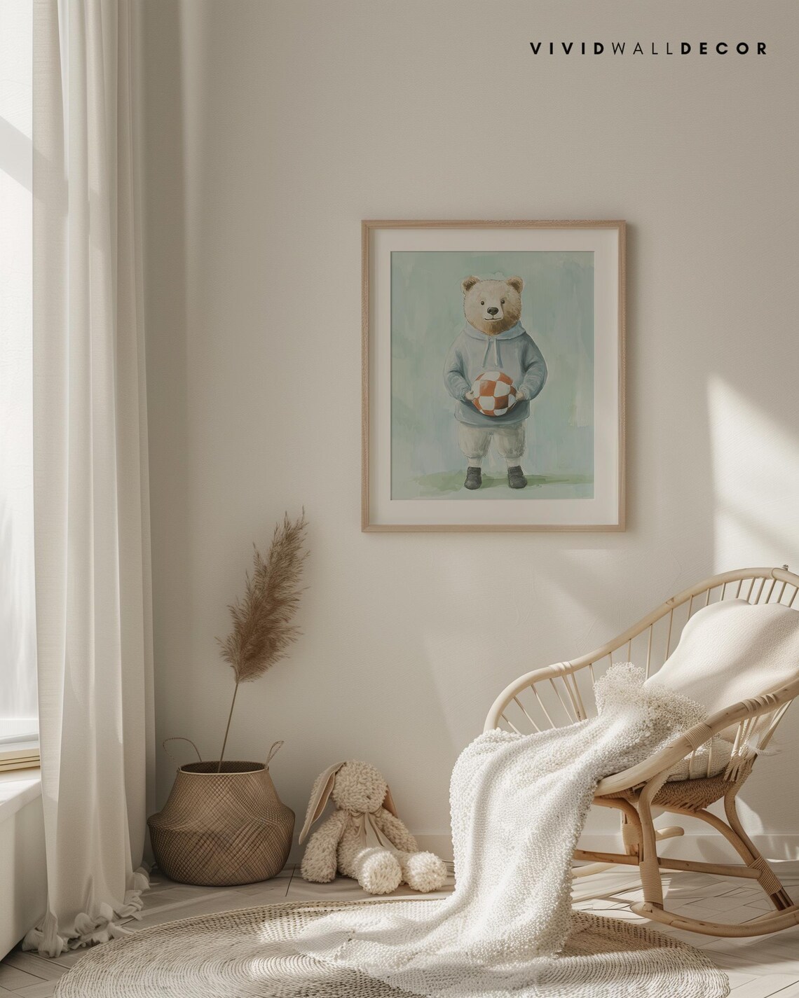 Bear in Blue Hoodie With Soccer Ball Watercolor Art Poster Kids Decor - Image 4