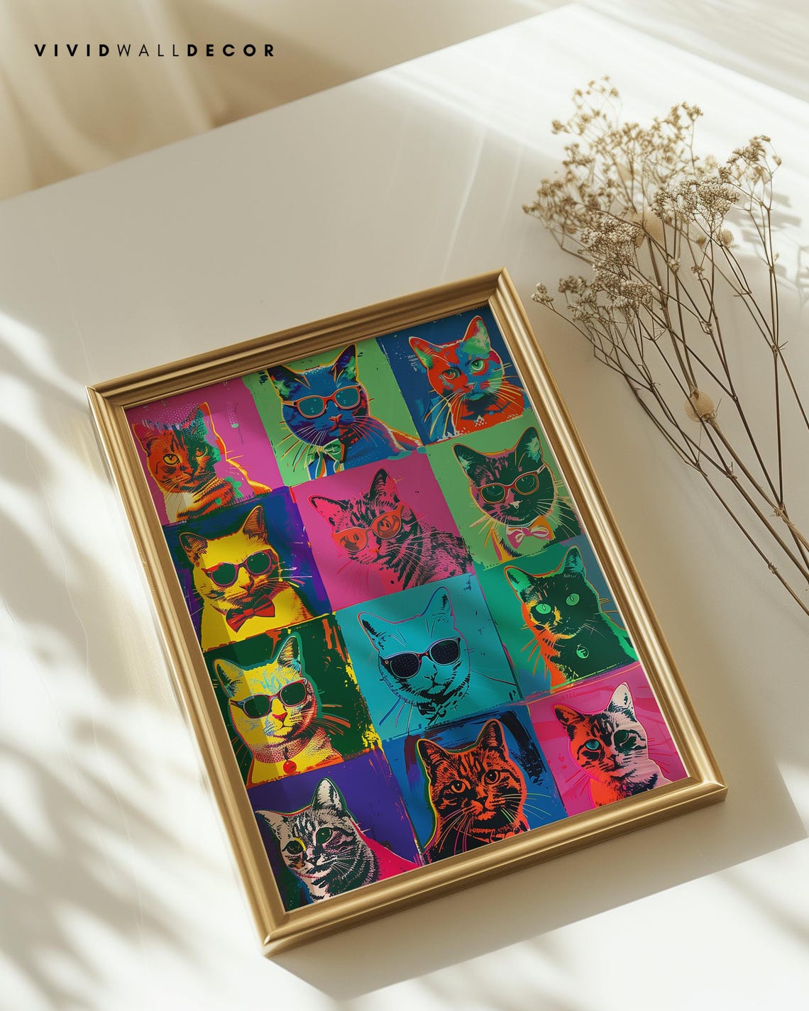 Pop Art Cat Portrait Grid Twelve Colorful Feline Faces Poster - Image 3