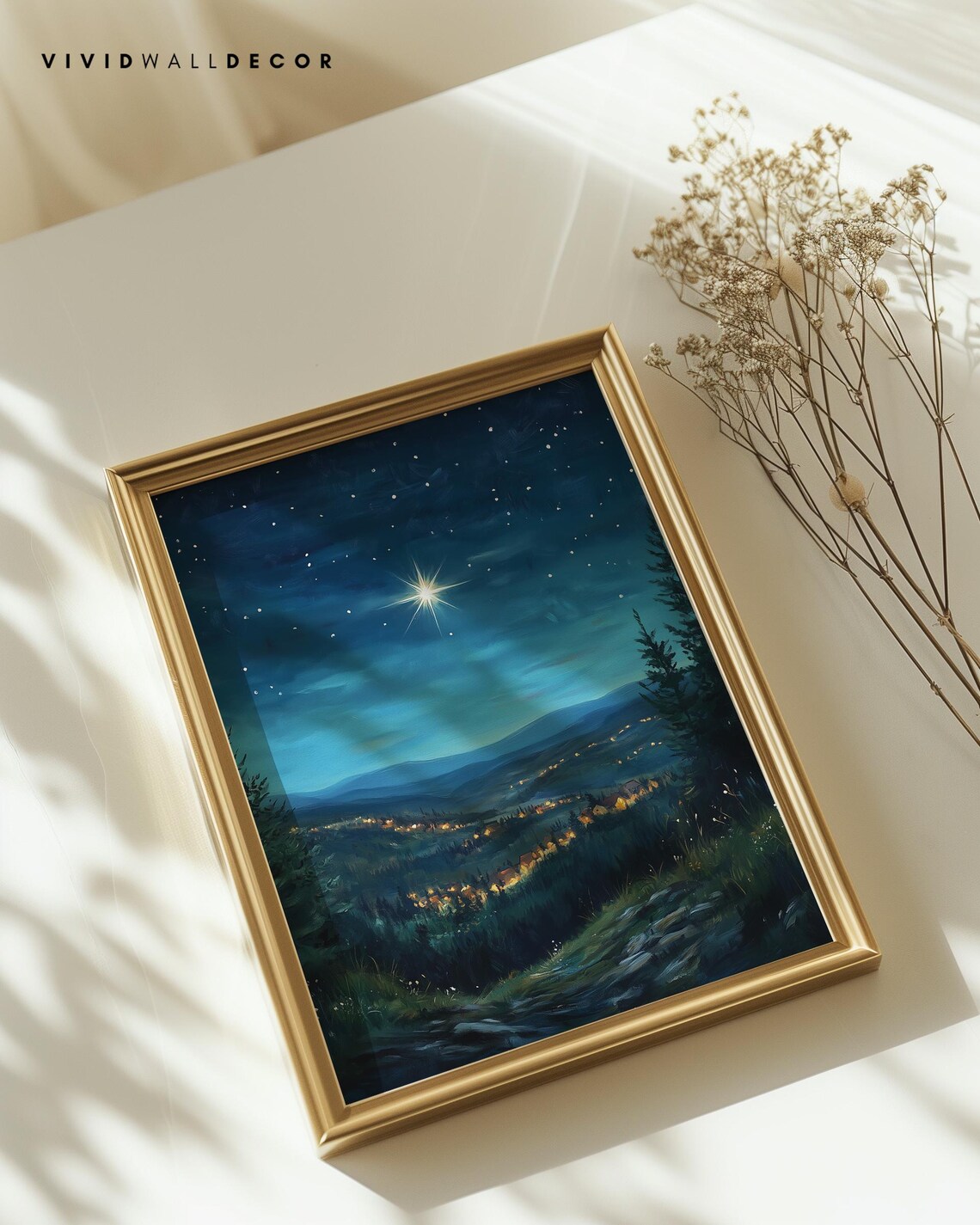 Christmas Star Over Winter Village Art Print Whimsical Holiday Decor Cozy Xmas Art Winter Night Scene Christmas Charm Winter Wonderland Art - Image 2