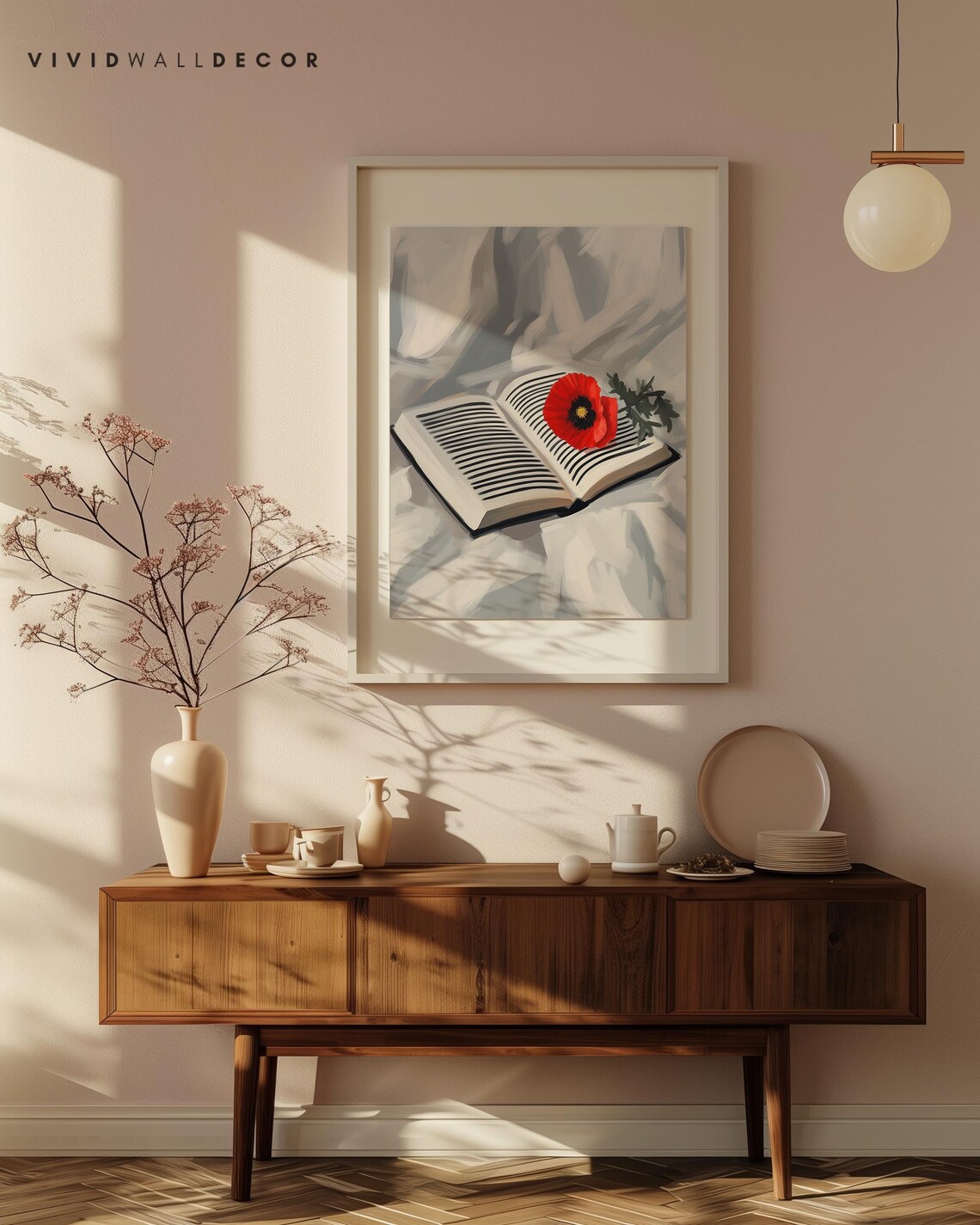 Open Book With a Single Red Poppy Minimalist Literary Art Poster - Image 4