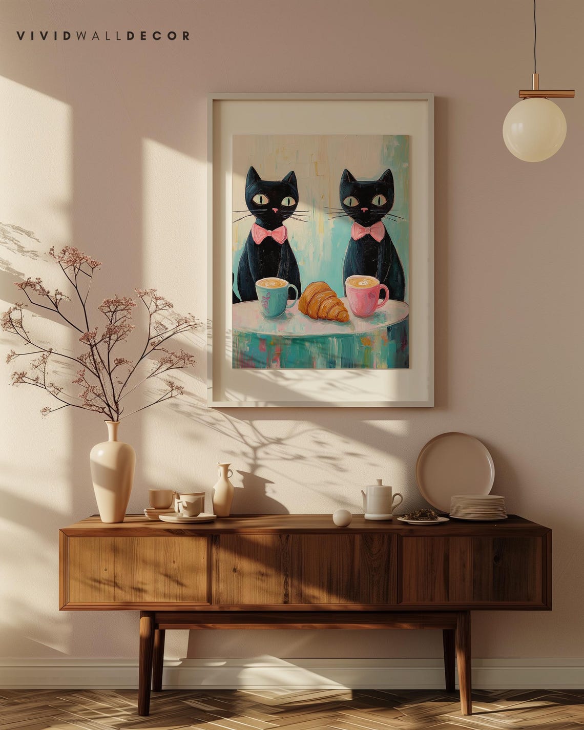 Two Chic Black Cats Enjoying Coffee and Croissant French Cafe Poster - Image 4