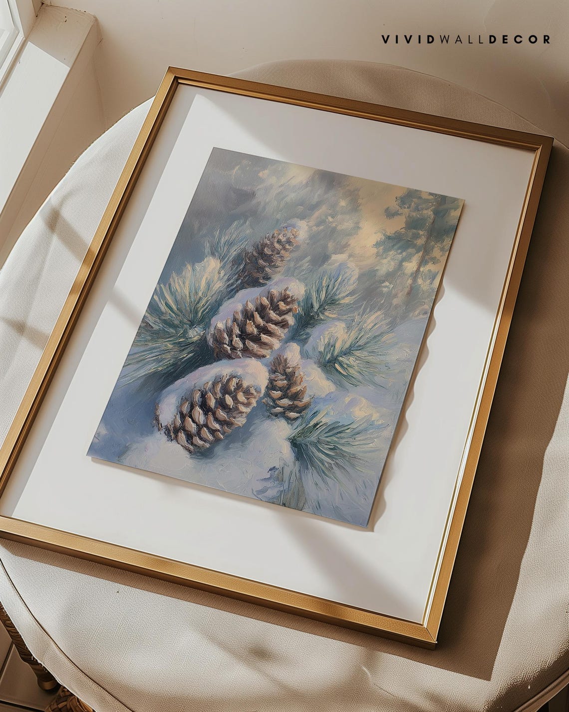 Snow Covered Pinecones Resting On Frosty Pine Branches Winter Poster - Image 2