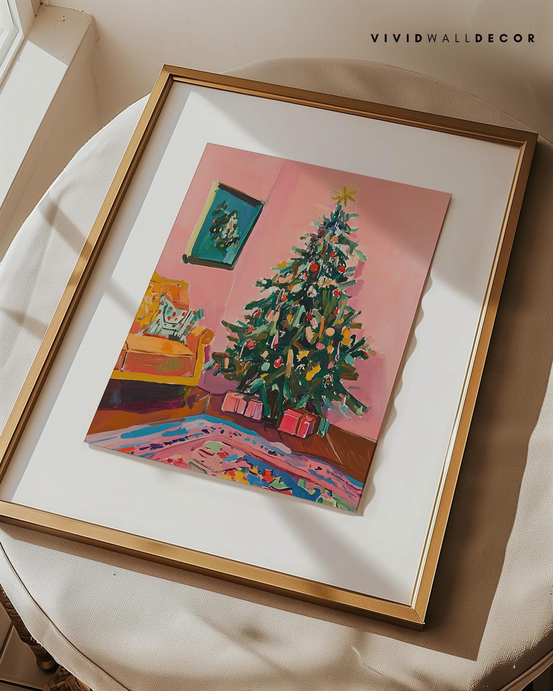 Decorated Christmas Tree in Pink Room Maximalist Holiday Poster - Image 3