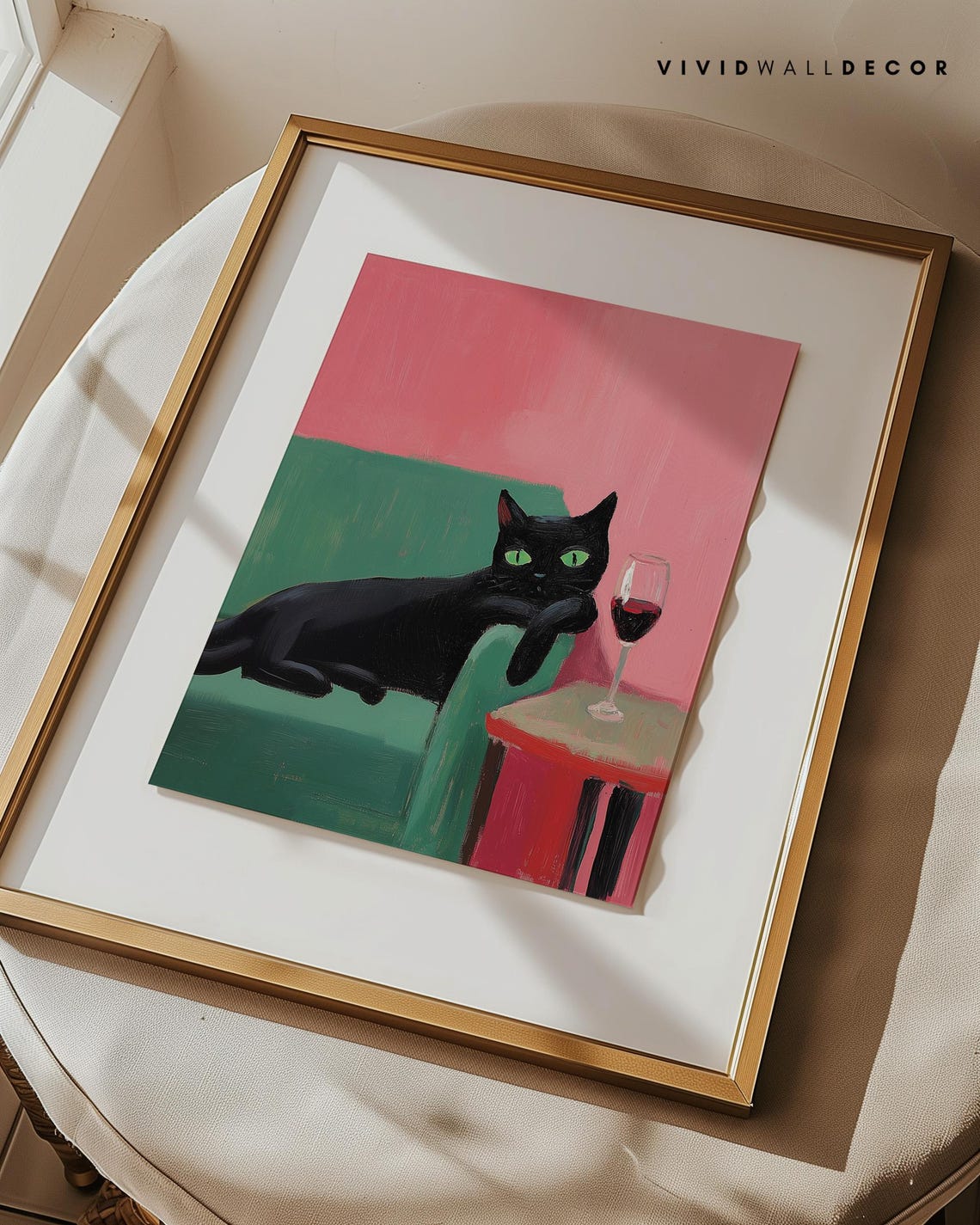 Sassy Black Cat Lounging with Wine Glass Fun Modern Art Poster - Image 3
