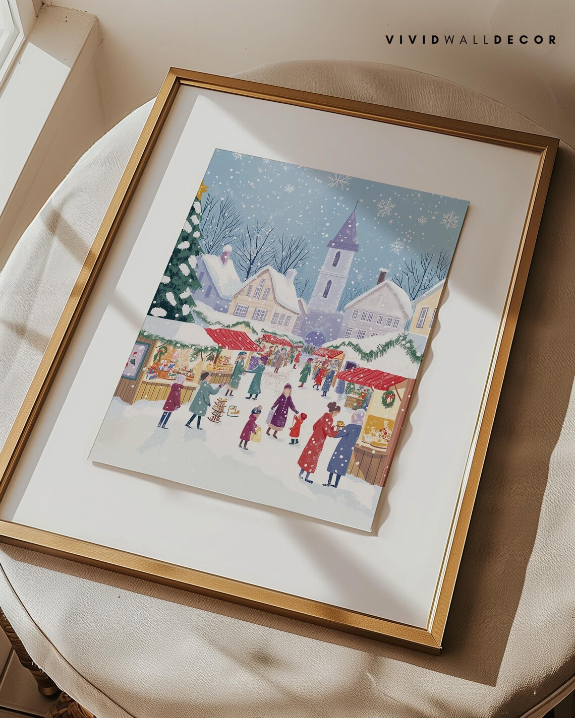 Snowy Christmas Market Street Scene Festive Holiday Village Poster - Image 2