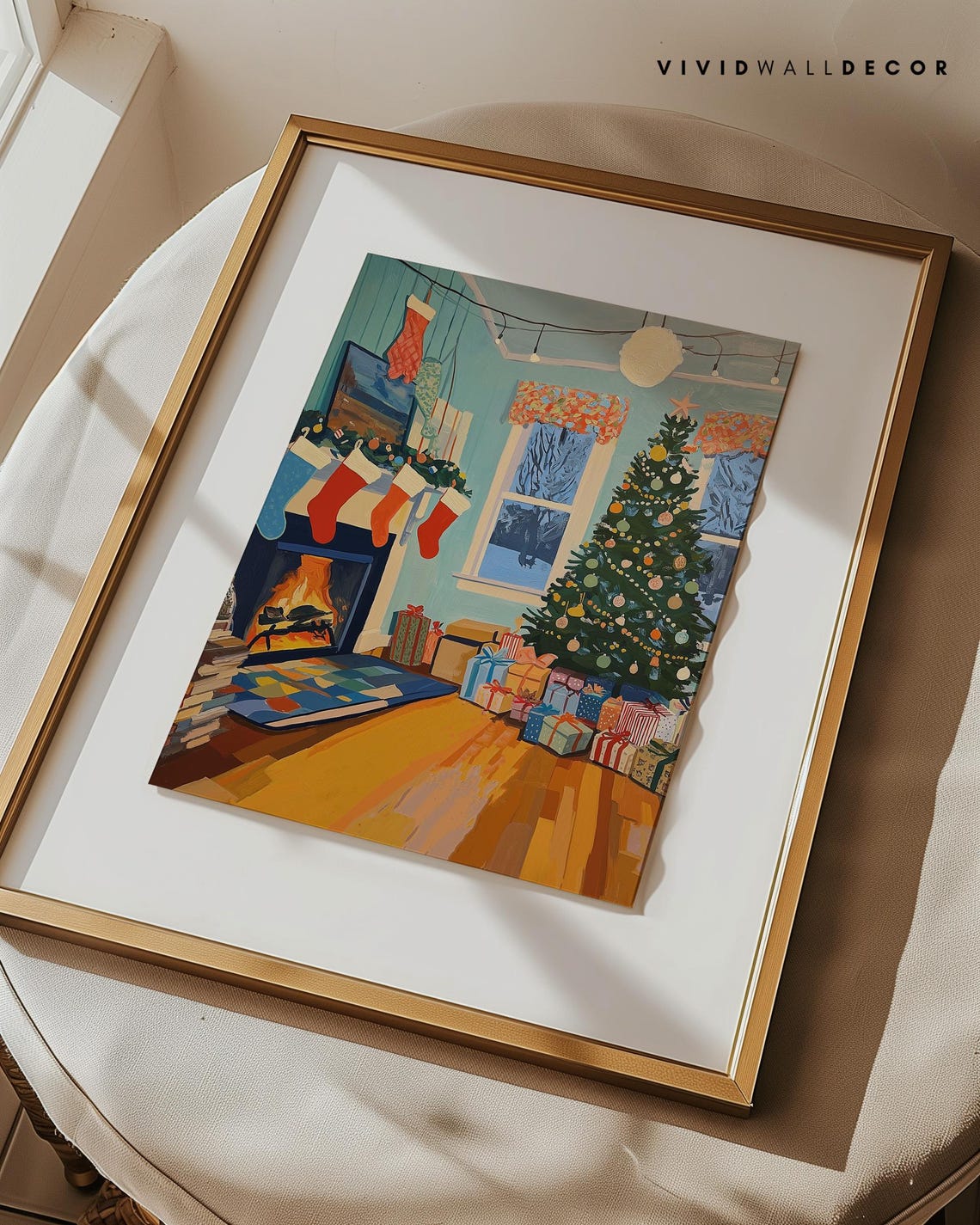 Cozy Christmas Room With Fireplace Stockings And Tree Poster - Image 3