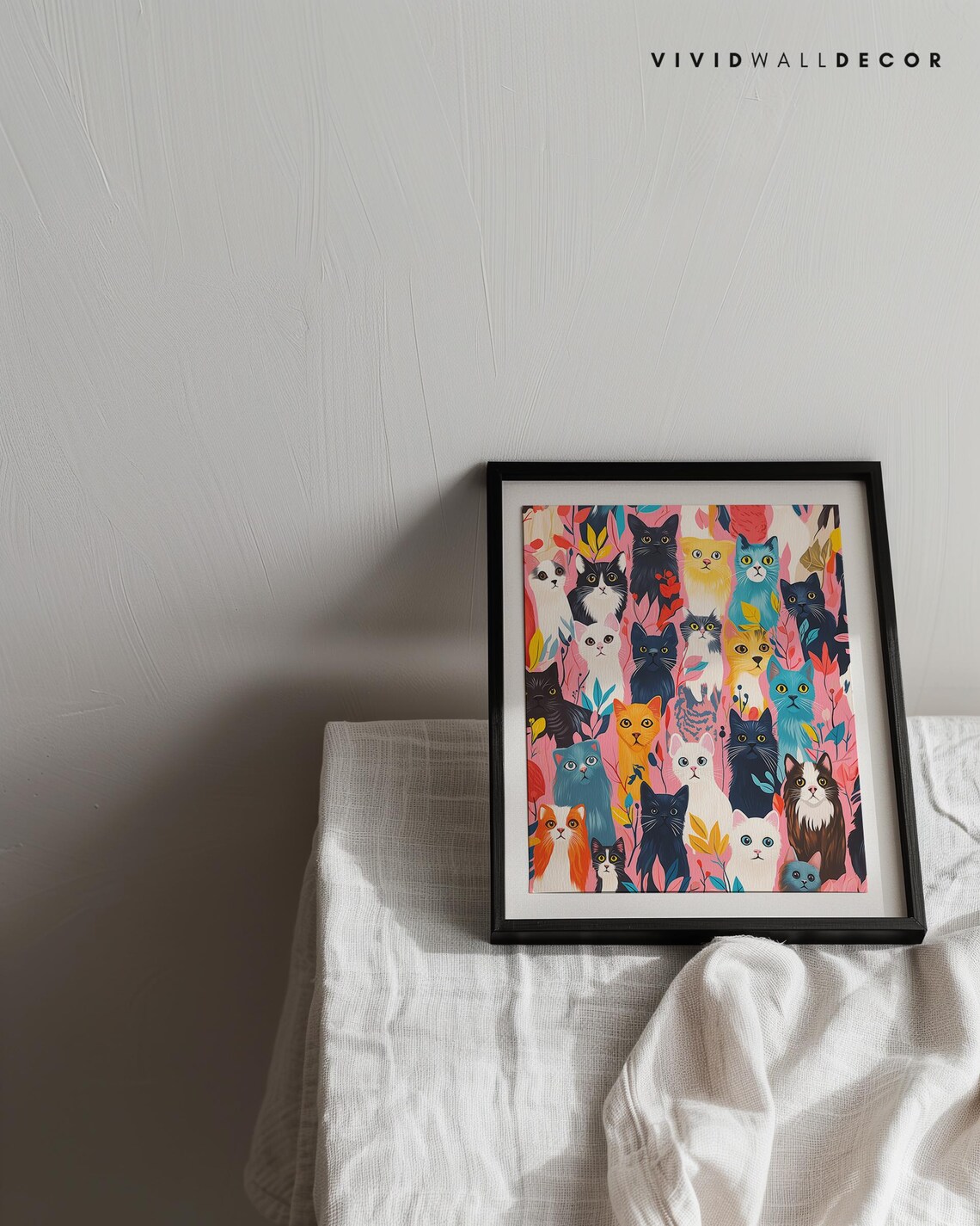 Colorful Cats Collage With Foliage Pink Cat Lovers Art Poster - Image 3